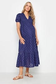 Long Tall Sally Blue Maternity Broderie Anglaise Tie Midaxi 100% Cotton Dress - Image 2 of 5