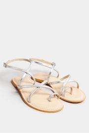 Long Tall Sally Silver Strippy Leather Sandals - Image 2 of 4