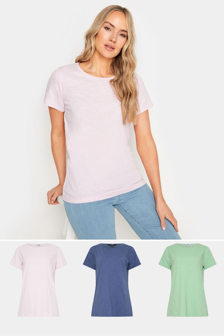 Long Tall Sally Pink 100% Cotton Basic V-Neck T-Shirts 3 Pack - Image 1 of 9