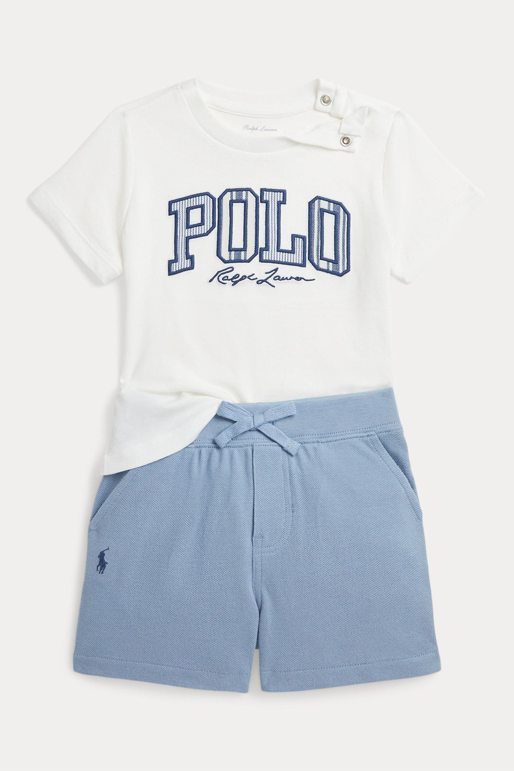 Polo Ralph Lauren Baby Boy Logo 100 Cotton Jersey White T Shirt Shorts Set