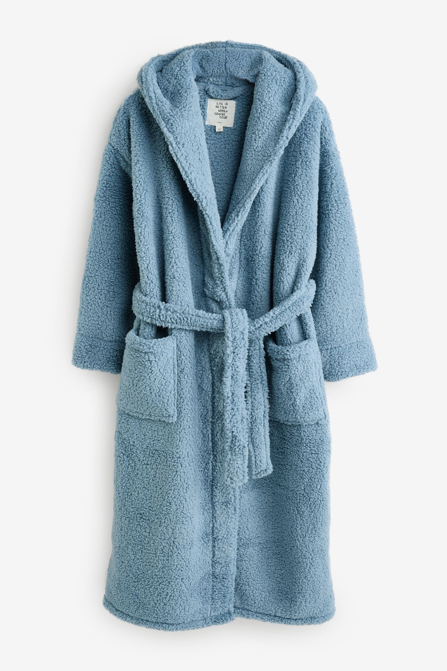 Buy Blue Long Teddy Dressing Gown from Next Luxembourg