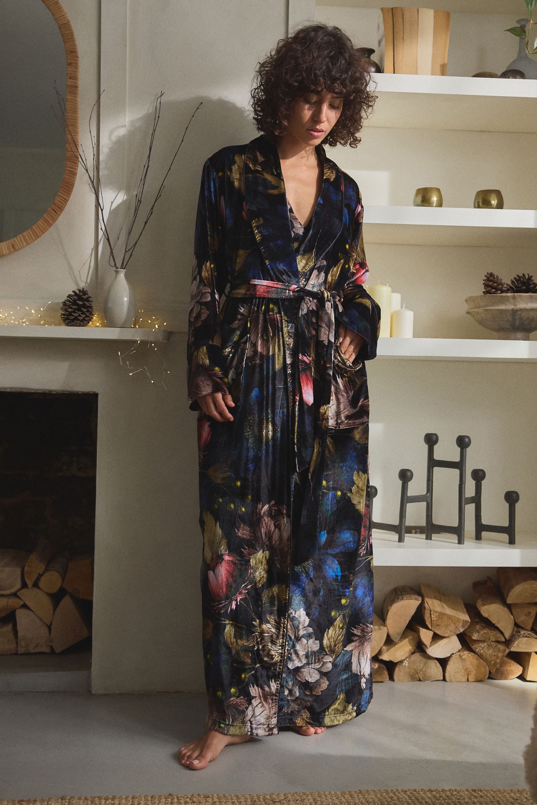 Silk velvet dressing gown sales