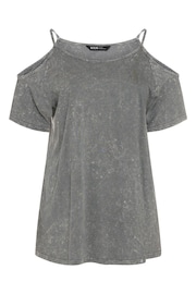 Yours Curve Grey Acid Wash Strappy Cold Shoulder T-Shirt - Image 5 of 5