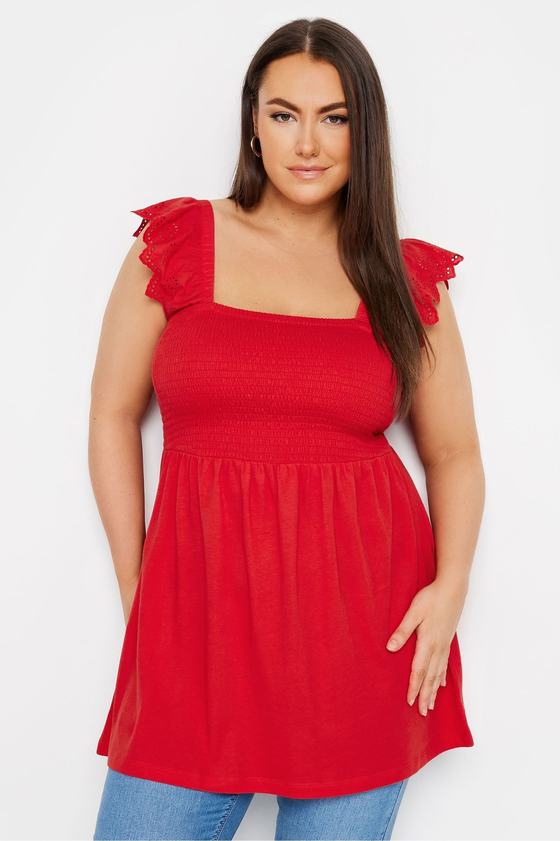 Buy Yours Curve Peplum Anglaise Frill Top from Next Luxembourg