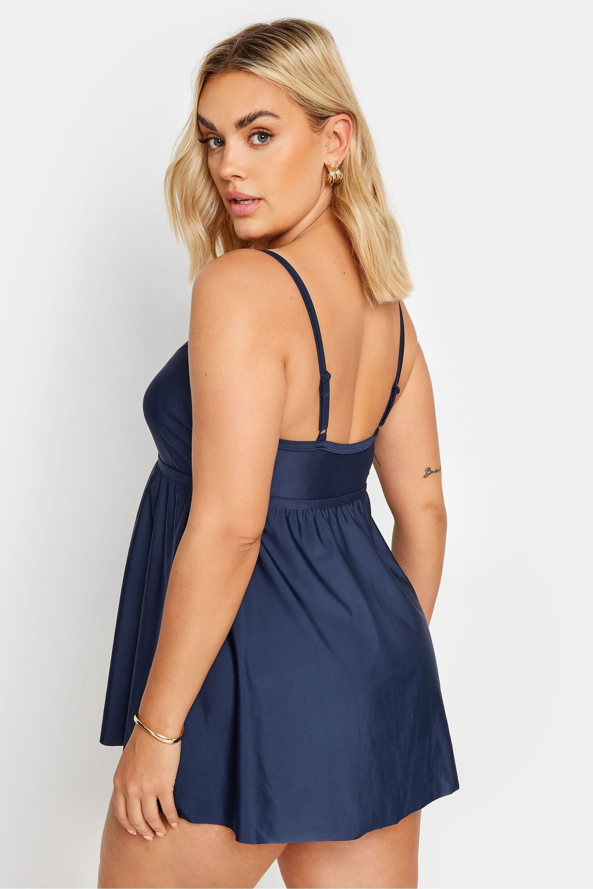 Yours Curve Blue Navy Swimdress - Image 3 of 6