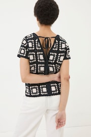 FatFace Black Mono Crochet Patchwork T-Shirt - Image 2 of 5
