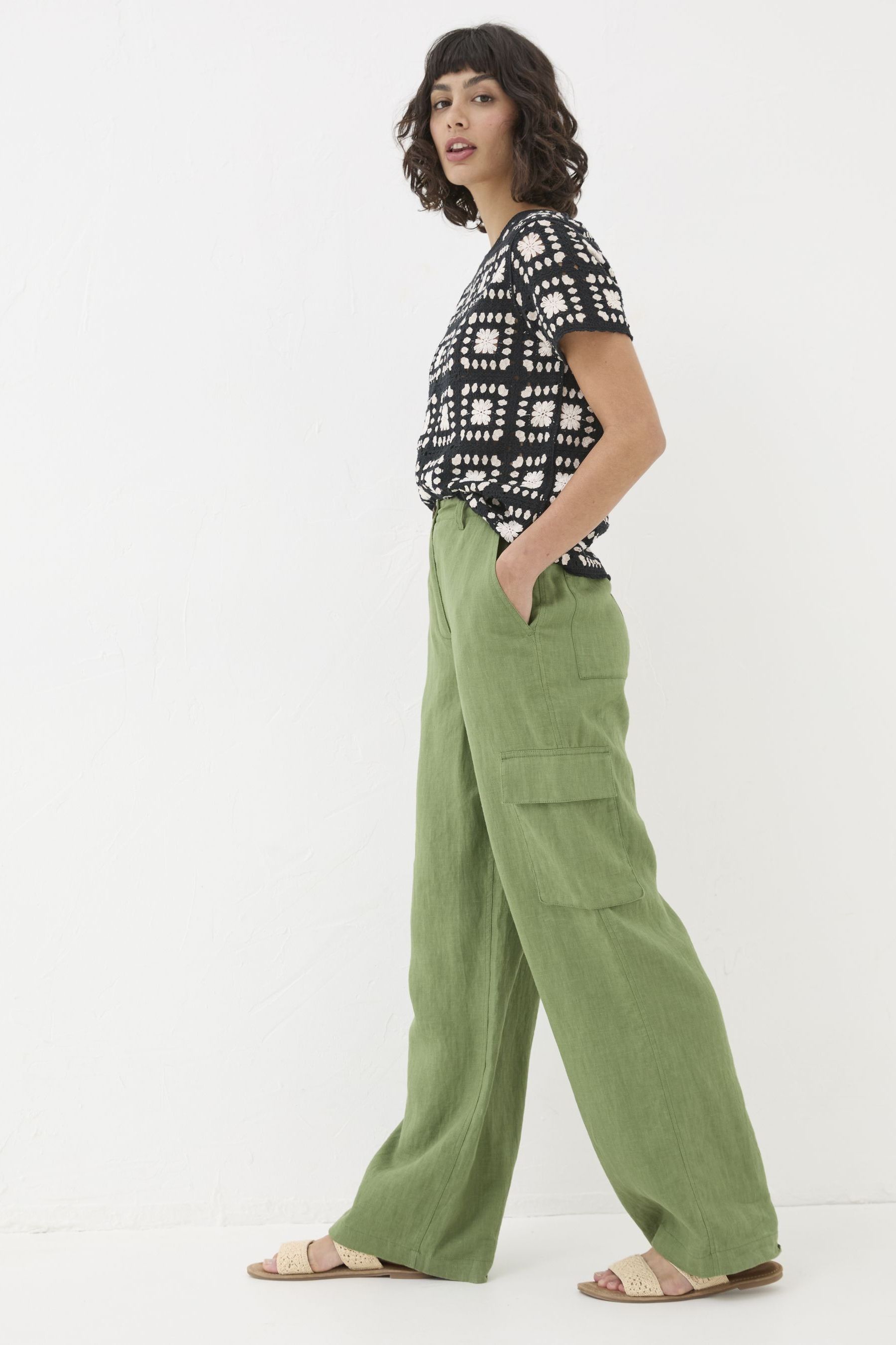 Buy FatFace Demi Green Linen Cargo Trousers from Next Canada