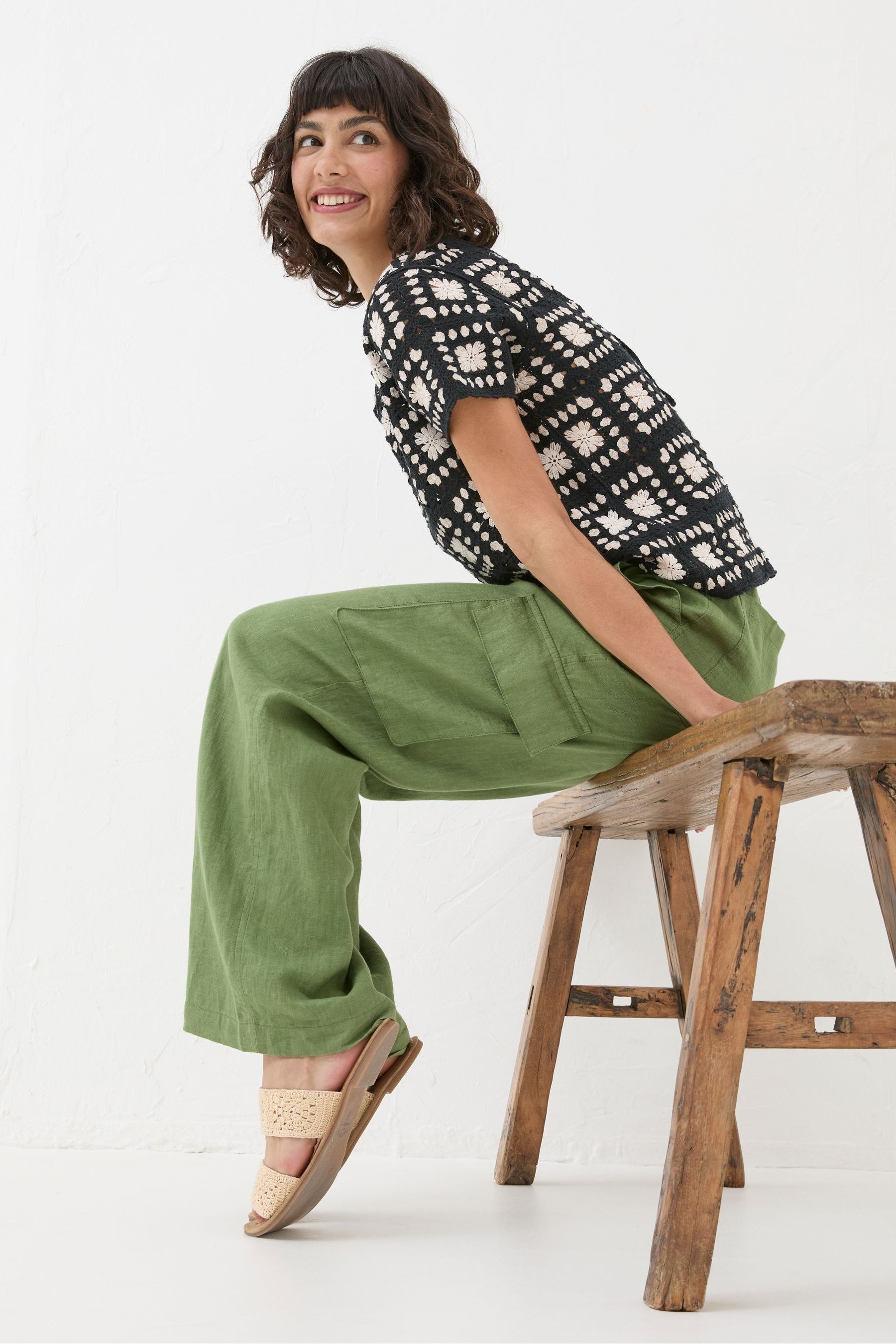 Buy FatFace Demi Green Linen Cargo Trousers from Next Luxembourg