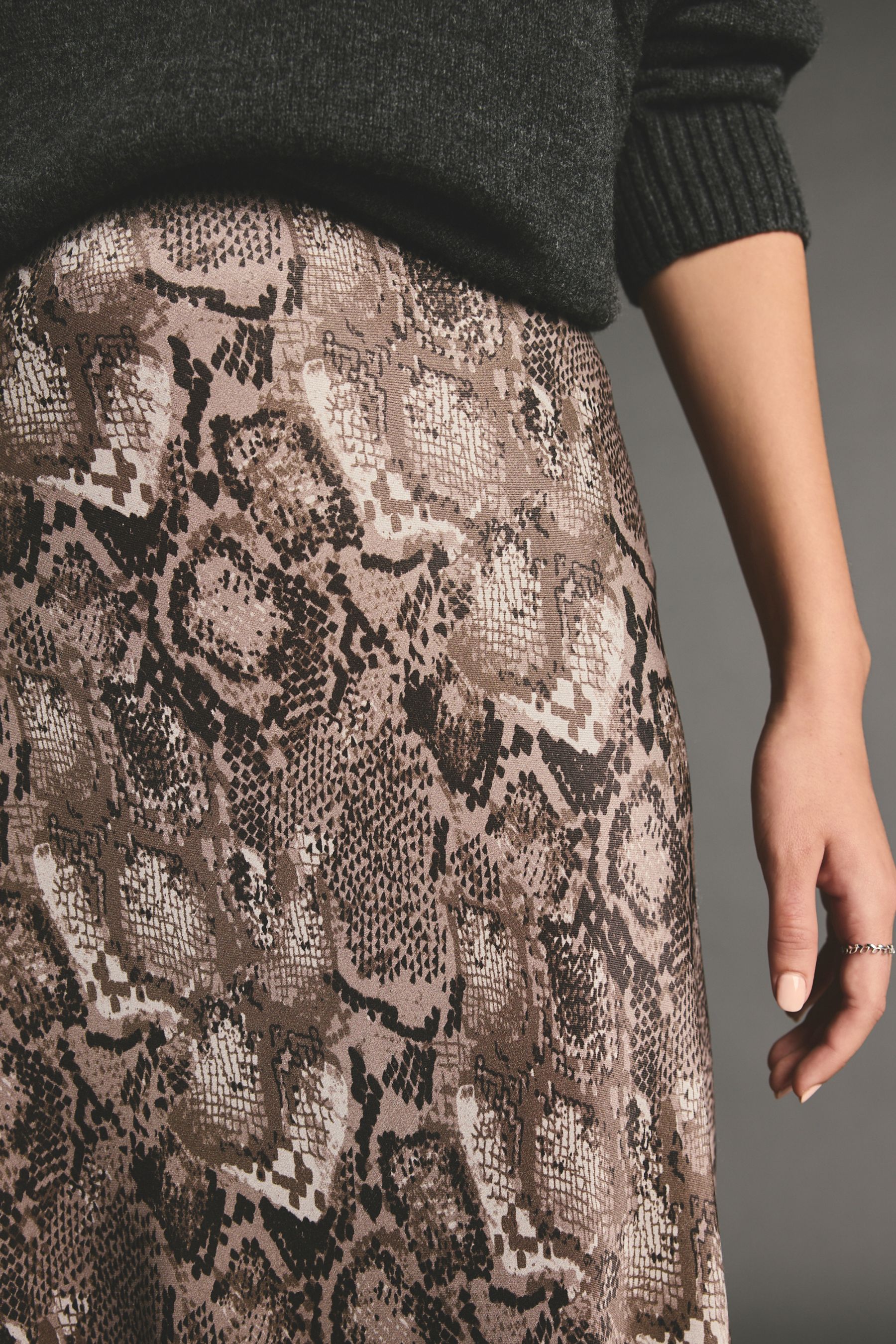 Snake Printed Satin Midi Skirt
