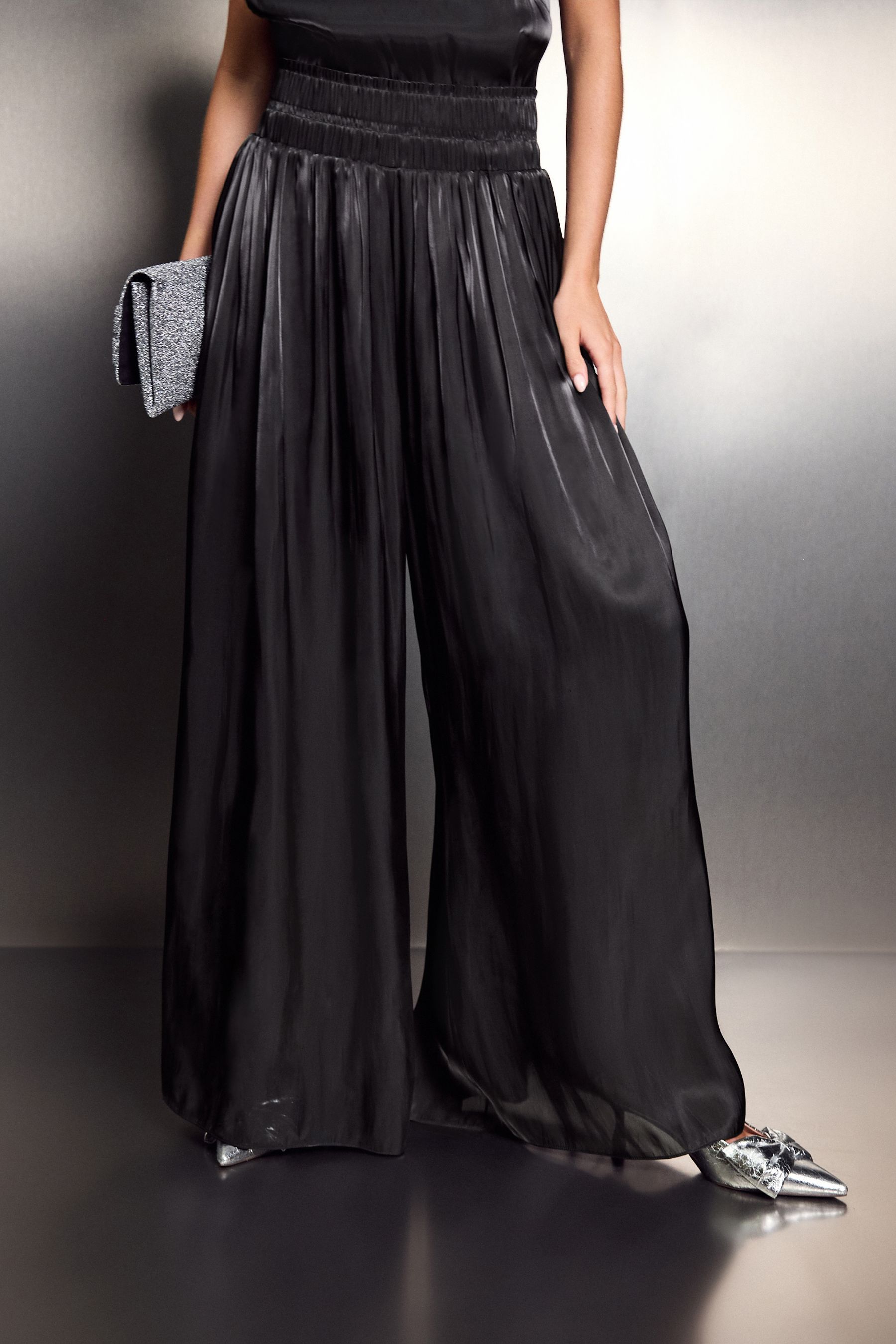 Buy Black Metallic Satin Wide Trousers from Next Luxembourg