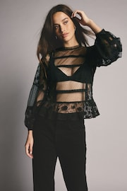 Black Sheer Lace High Neck Blouse - Image 2 of 8