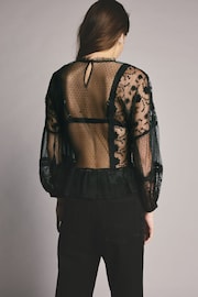 Black Sheer Lace High Neck Blouse - Image 4 of 8