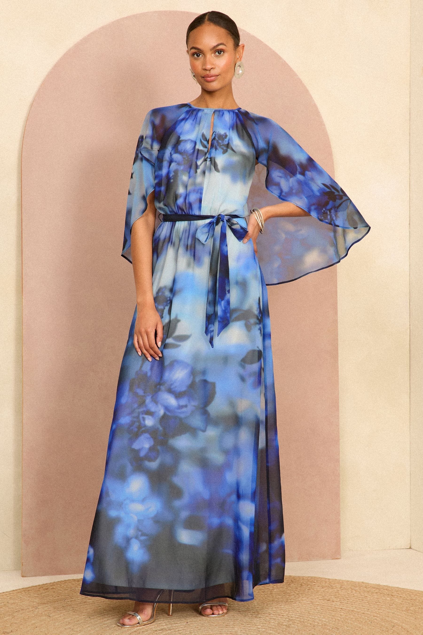 Navy blue floral print maxi dress hotsell