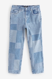 Mid Blue Patchwork Straight Leg 100% Cotton Jeans - Image 6 of 8