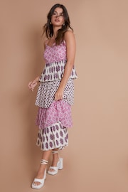 Another Sunday Mix Print Floral Polka Dot Pink Tiered Cami Midi Dress - Image 2 of 3