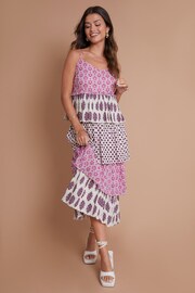 Another Sunday Mix Print Floral Polka Dot Pink Tiered Cami Midi Dress - Image 3 of 3