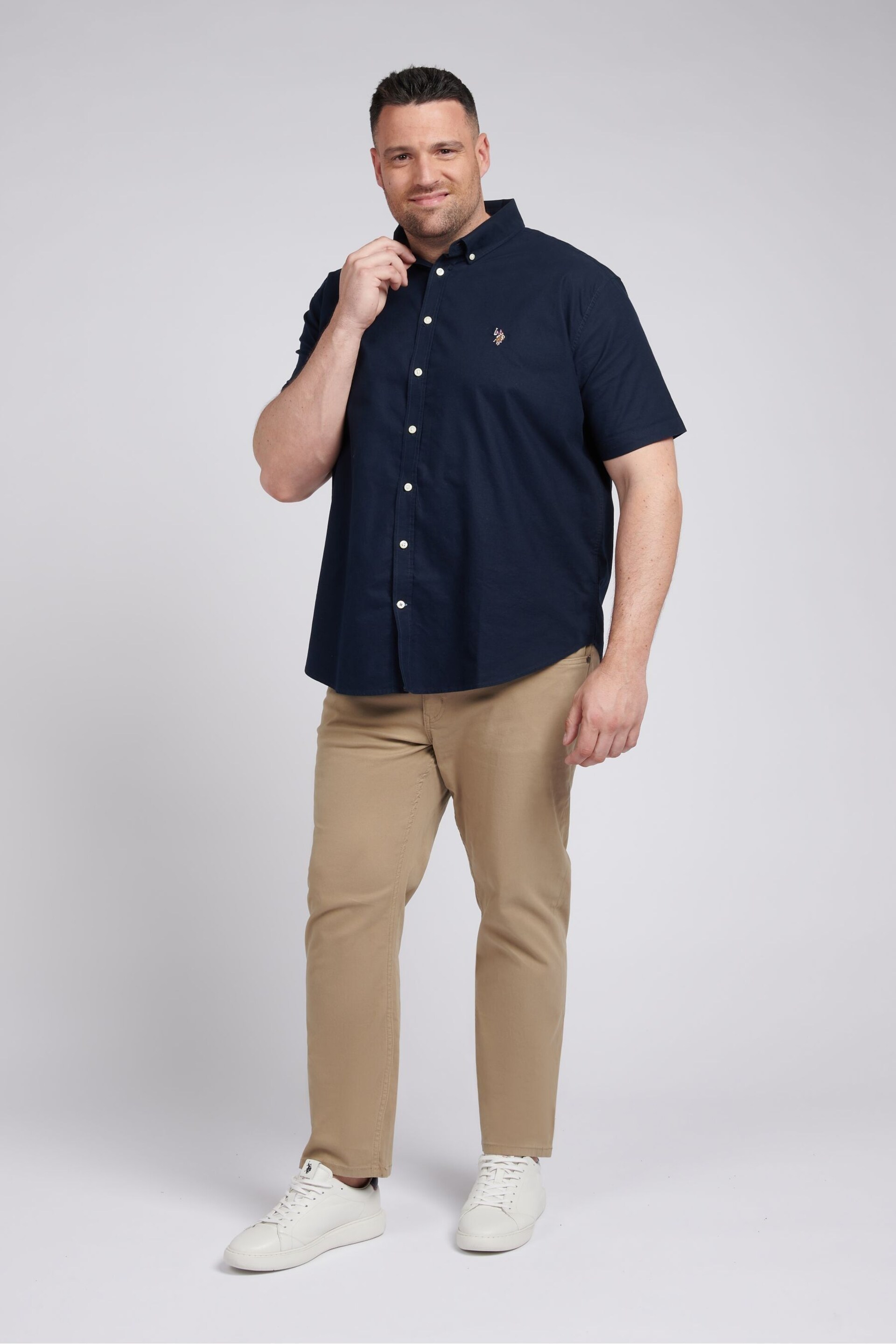 U.S. Polo Assn. Mens Blue Big & Tall Short Sleeve Oxford Shirt - Image 3 of 3