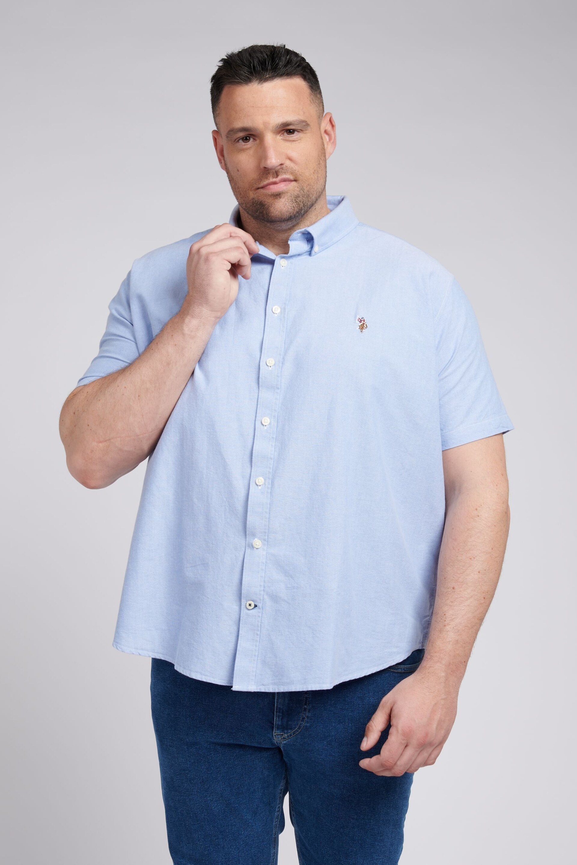 U.S. Polo Assn. Mens Blue Big & Tall Short Sleeve Oxford Shirt - Image 1 of 3