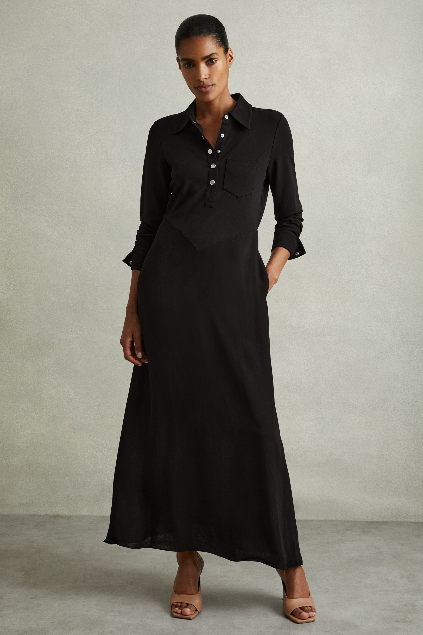 Buy Reiss Black Rosina Jersey Polo Maxi Dress from the Next UK online shop
