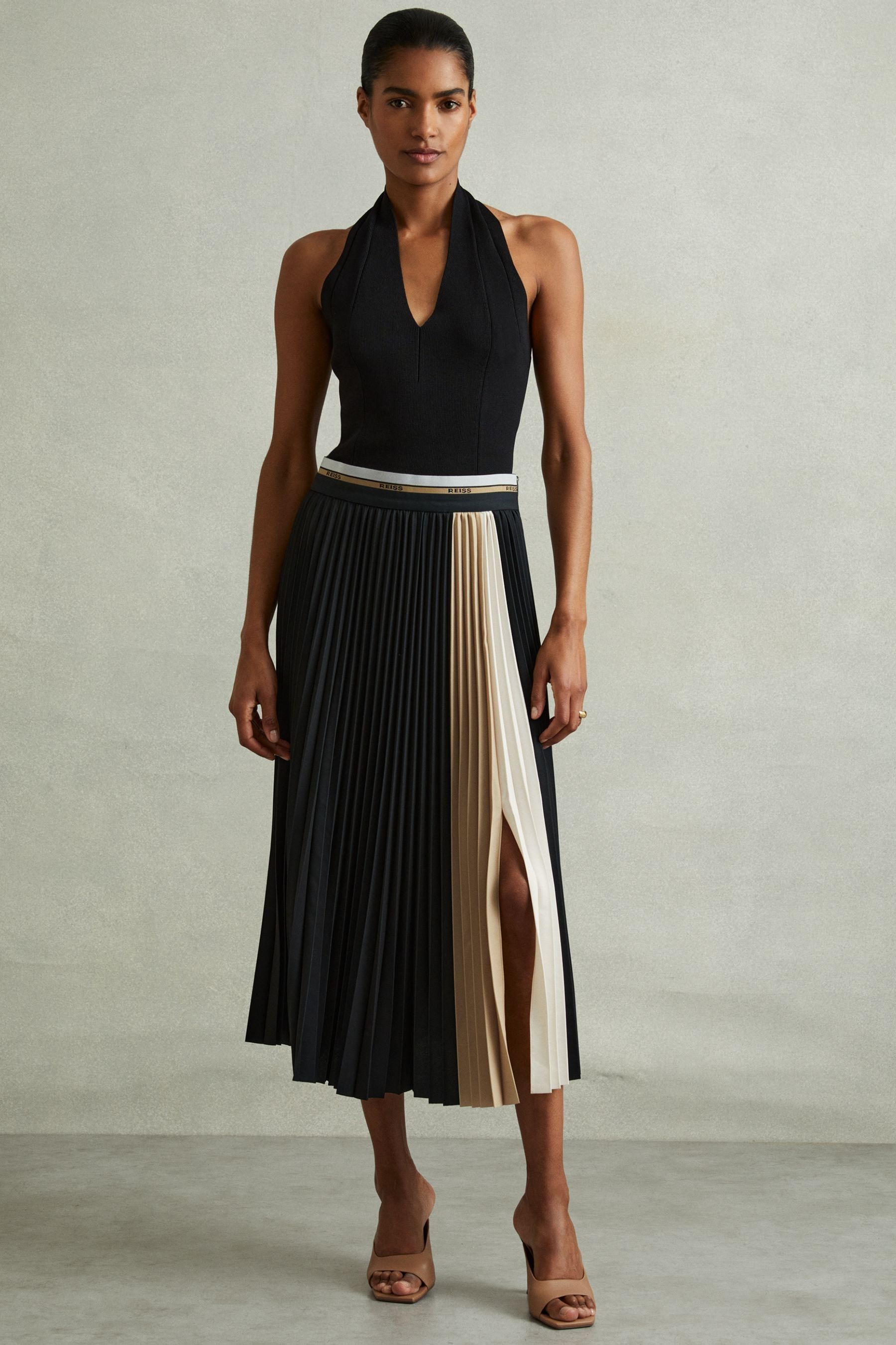 Black pleated midi skirt australia online