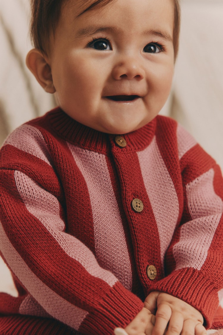 Pink/Red Stripe Baby 100% Cotton Knitted Cardigan (0mths-2yrs) - Image 5 of 5