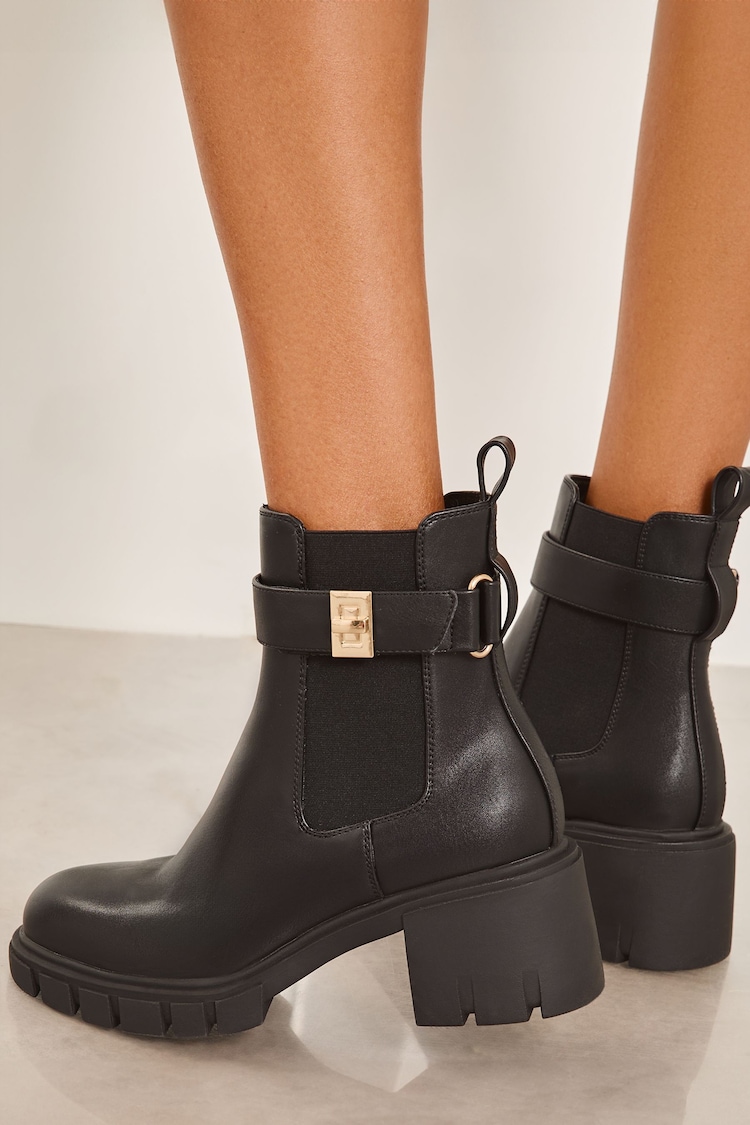 Lipsy Black Low Block Casual Chunky Chelsea Faux Leather Ankle Boots - Image 4 of 4