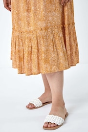 Roman Yellow Printed Crinkle Shirred Midi rosso Dress - Image 5 of 5