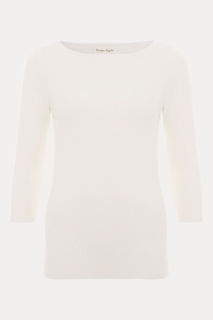 Phase Eight Cream Tannah Ribbed Slash Neck Top - Image 7 of 7