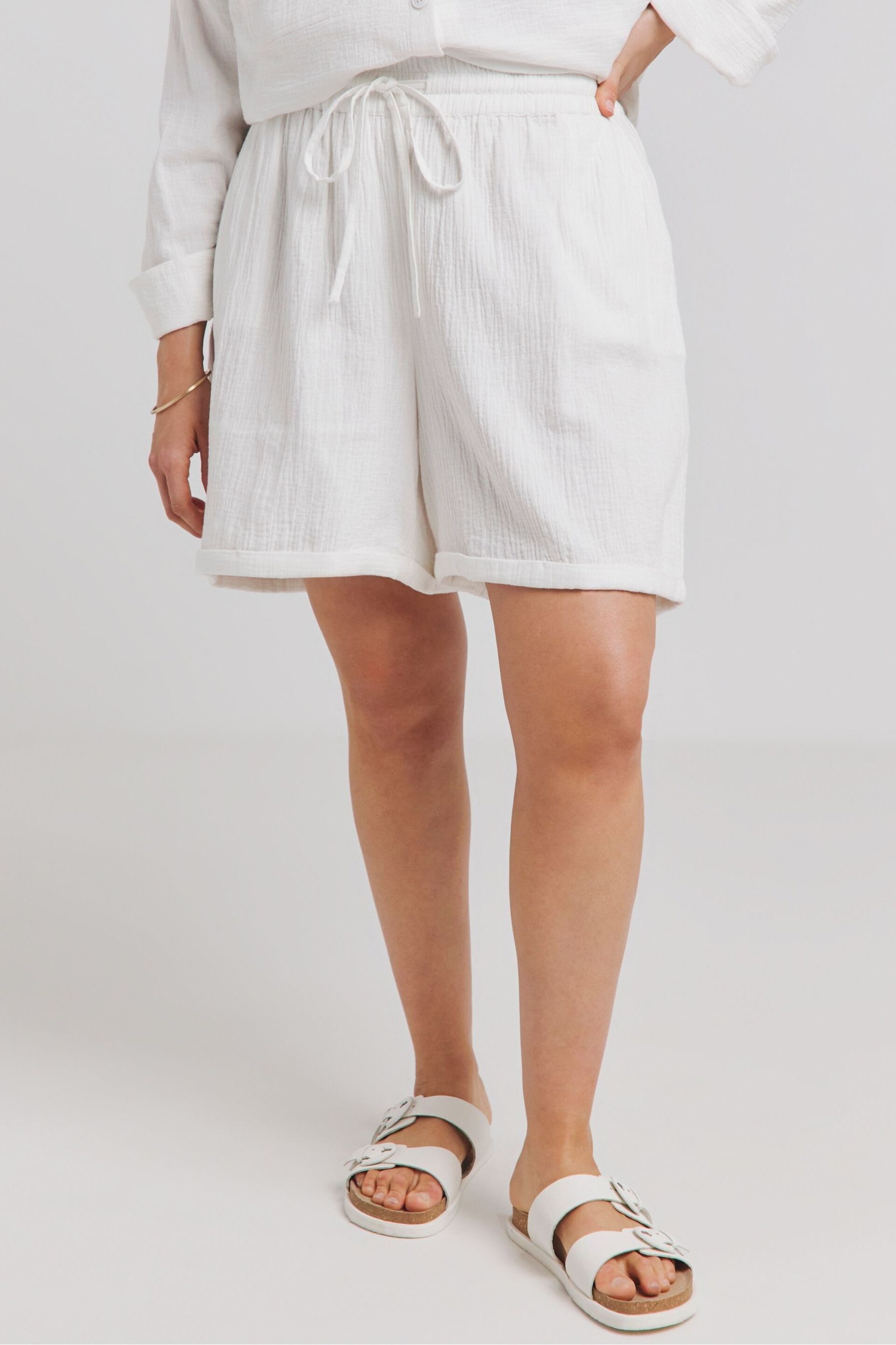 Simply Be White Cheesecloth Shorts - Image 1 of 4