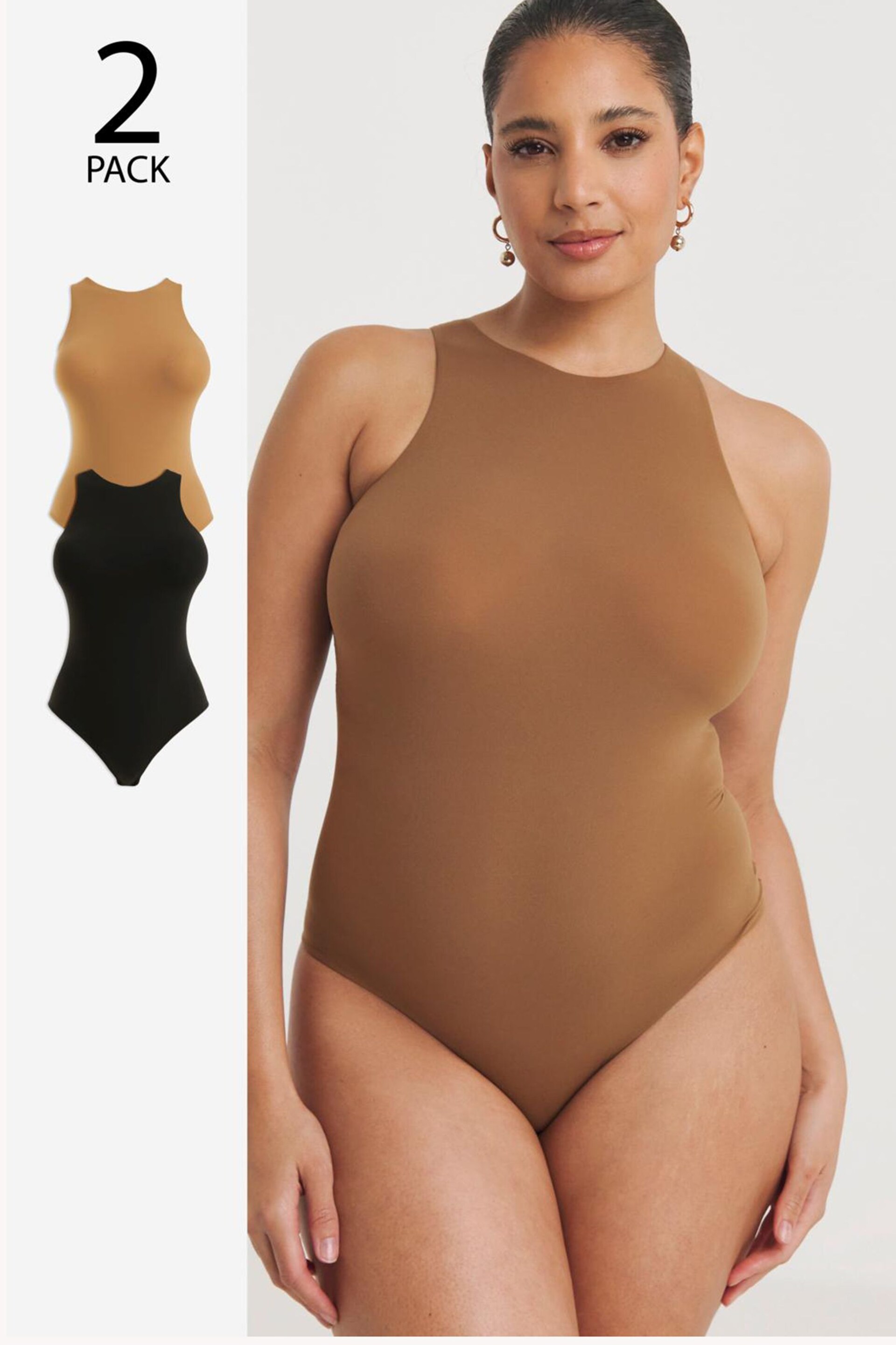 Simply Be Black Magisculpt Smoothing Racer Bodysuits 2 Pack - Image 1 of 4