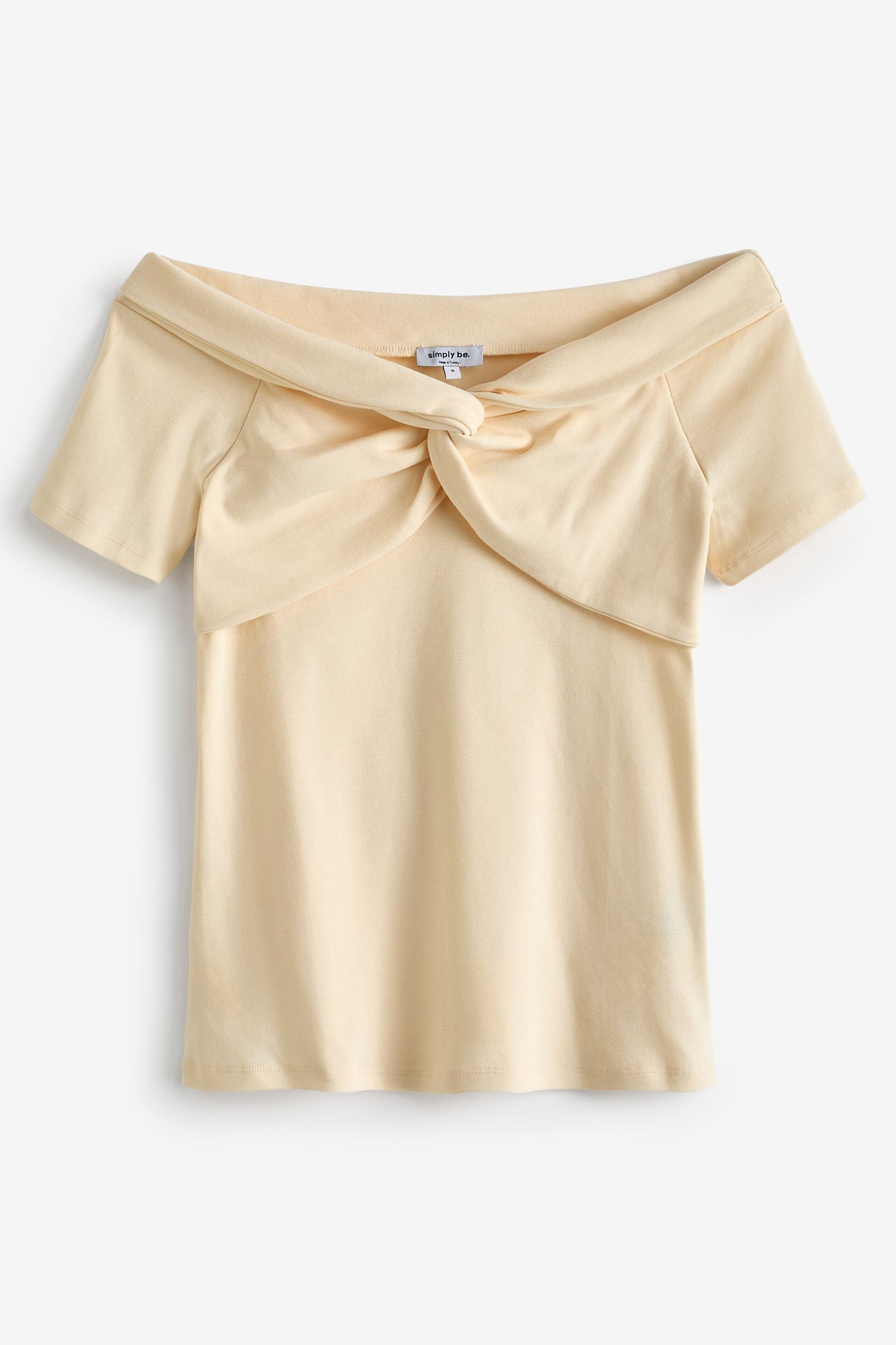 Simply Be White Rib Knot Front Short Sleeve Bardot Top - Image 5 of 5