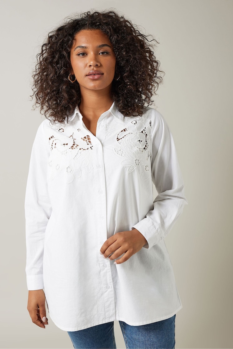 Evans Curve Embroidered Floral 100% Cotton White Shirt - Image 1 of 5