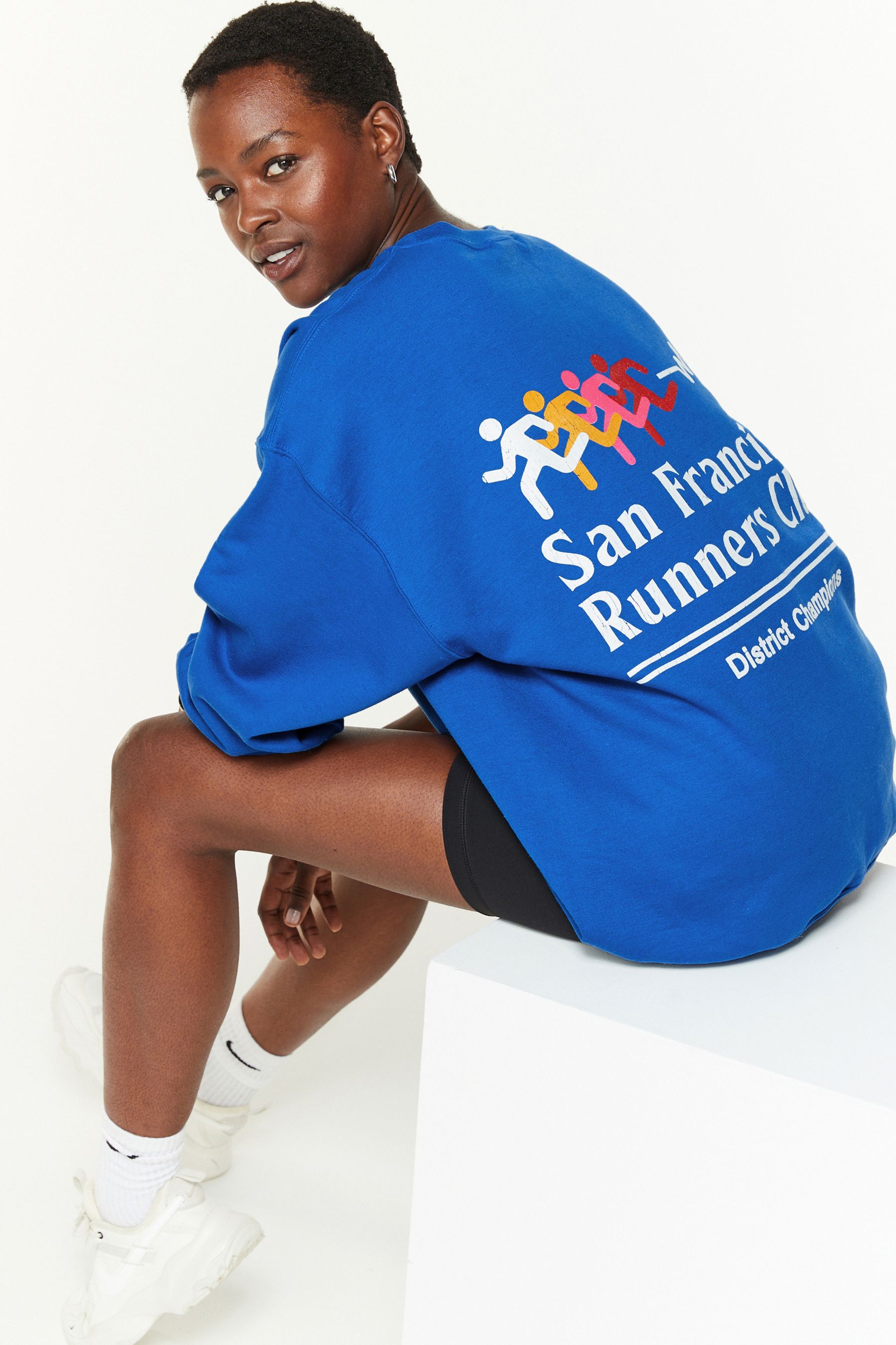 Buy Blue Cobalt Relaxed Fit Slogan Graphic San Francisco Runners Club Sweatshirt from Next Oman