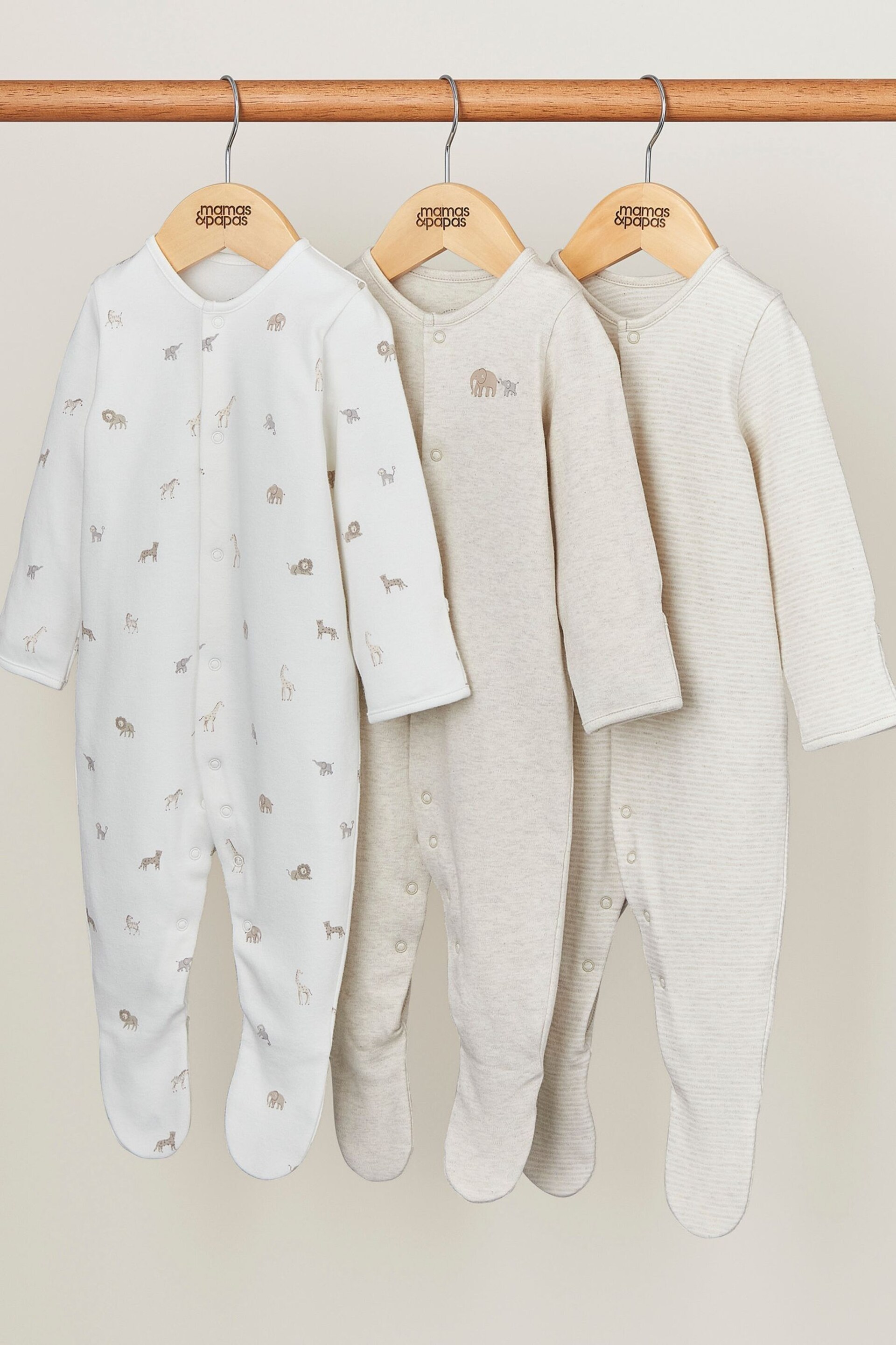 Mamas & Papas Born Wild Brown Sleepsuits 3 Pack - Image 1 of 5