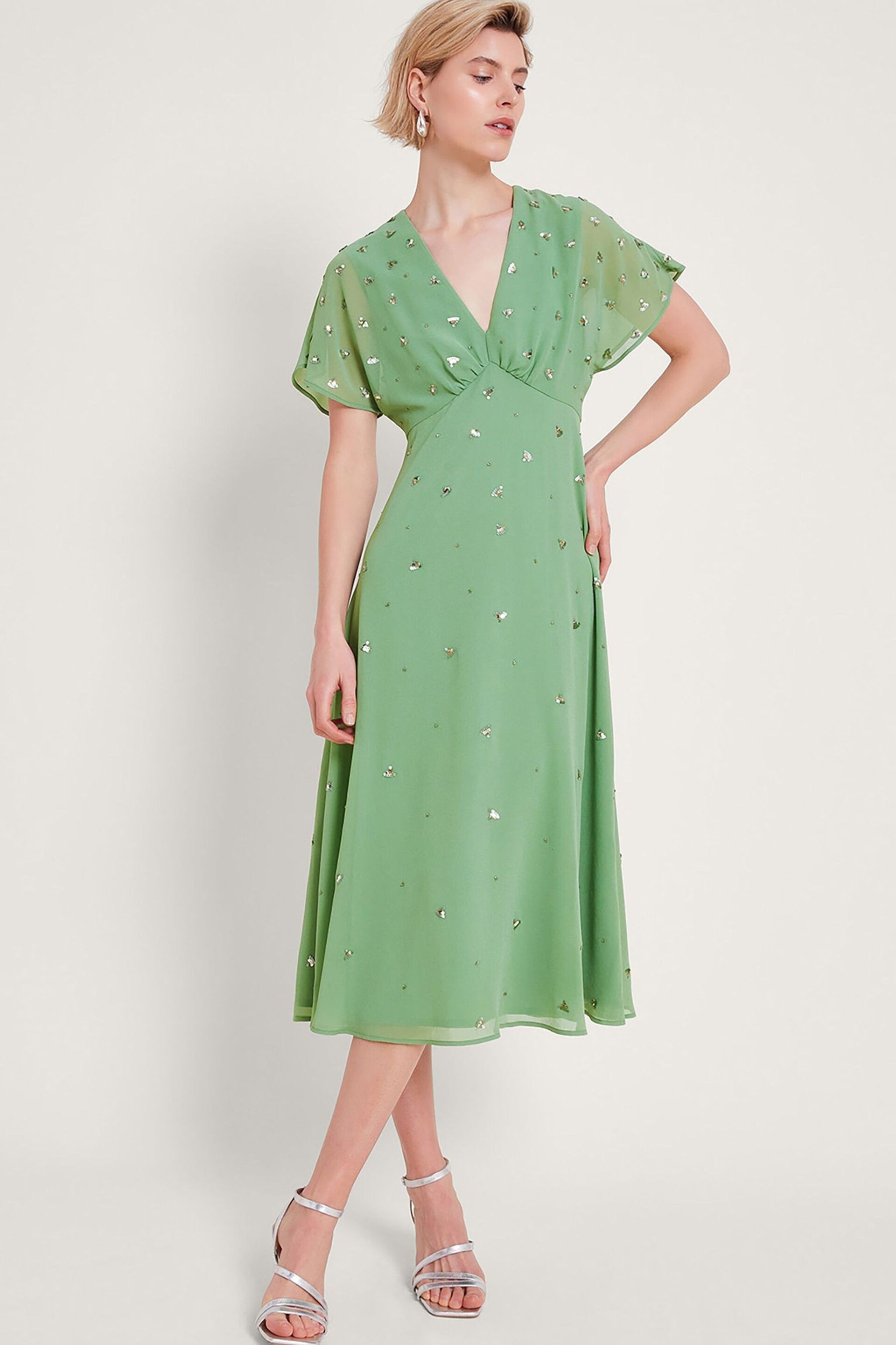 Monsoon Green Leona Embellished Dress - Image 1 of 5