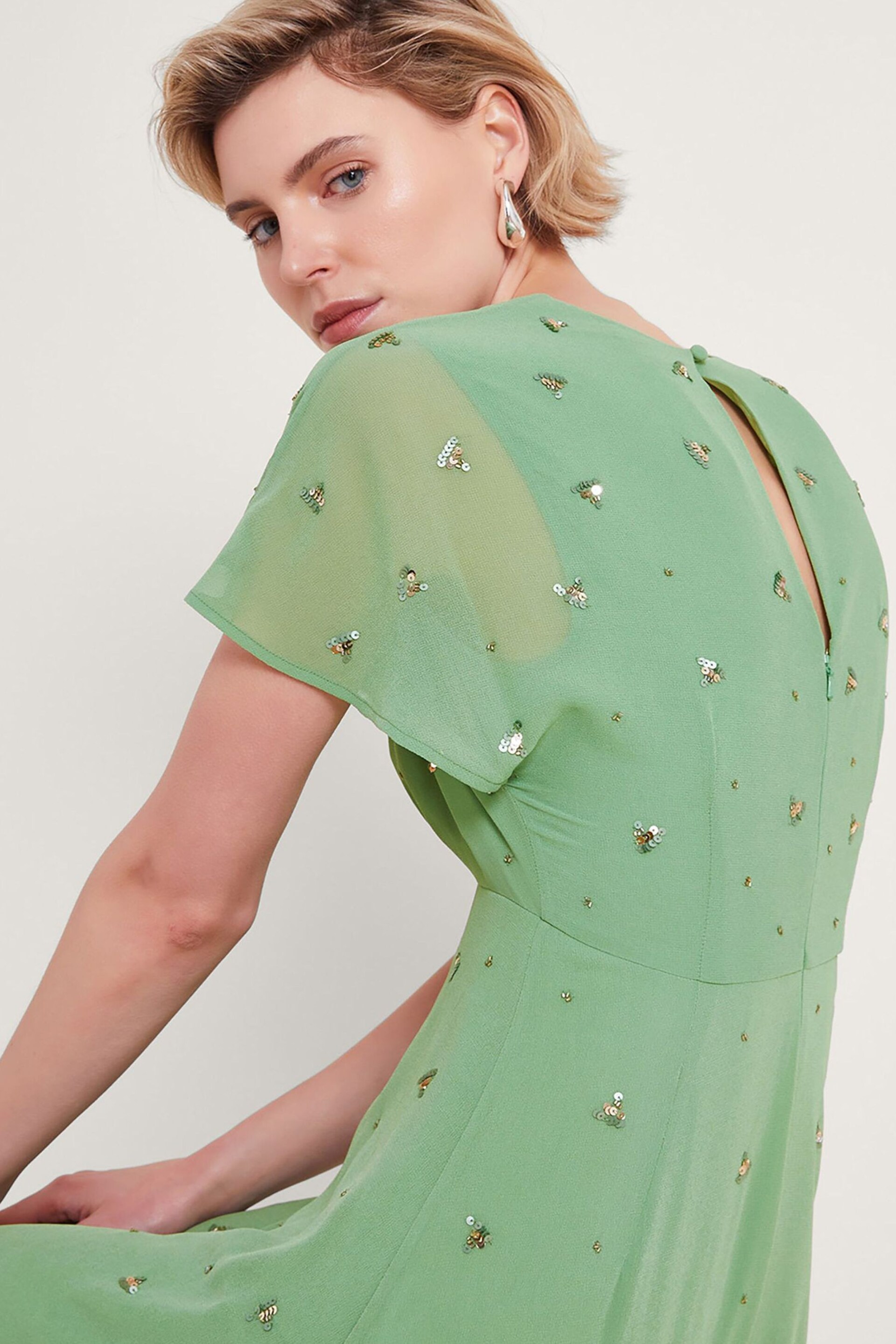 Monsoon Green Leona Embellished Dress - Image 2 of 5