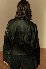 Black Premium Genuine Leather Fringed Jacket - Image 3 of 10