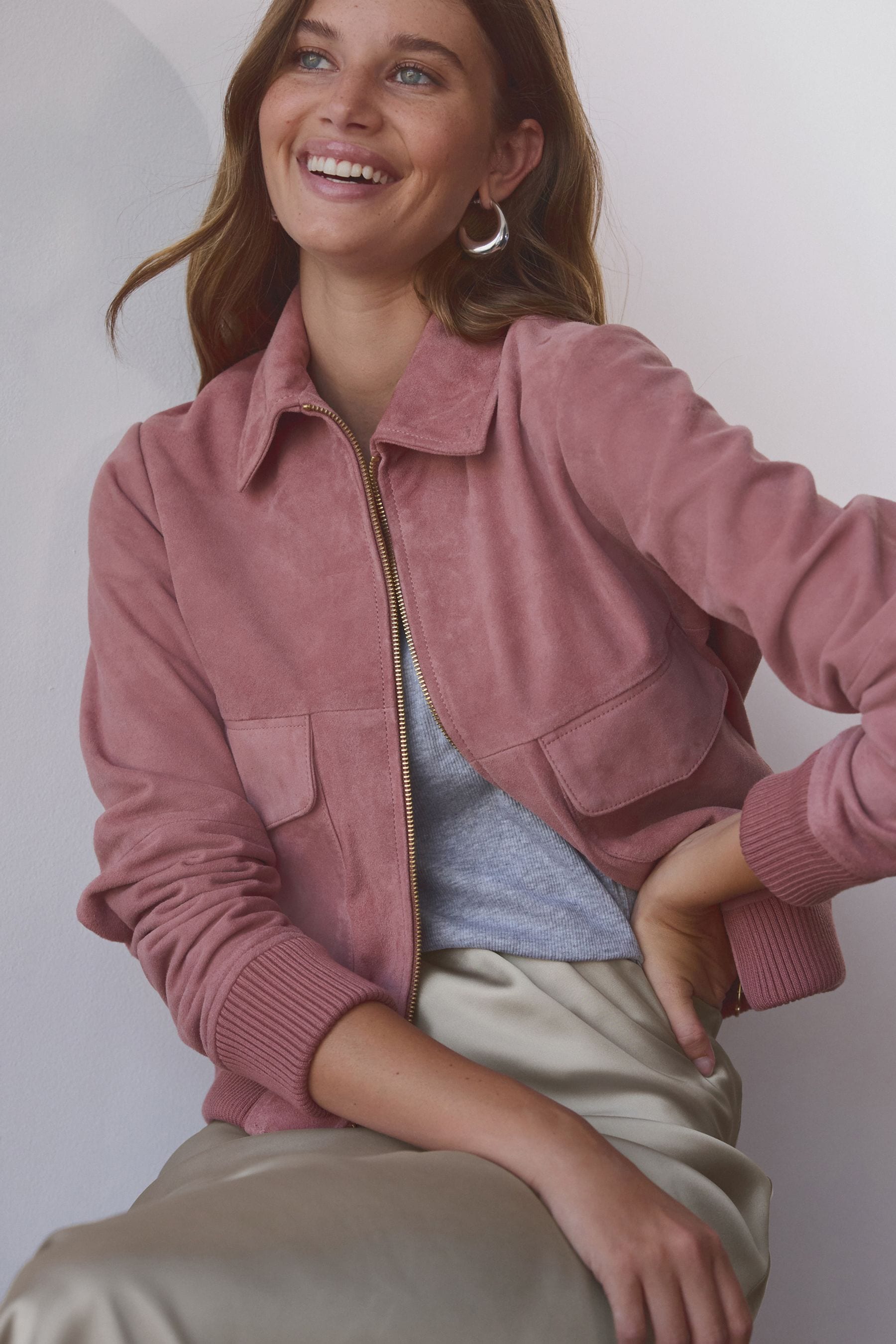 Buy Rose Pink Real Suede Bomber Jacket from the Next UK online shop