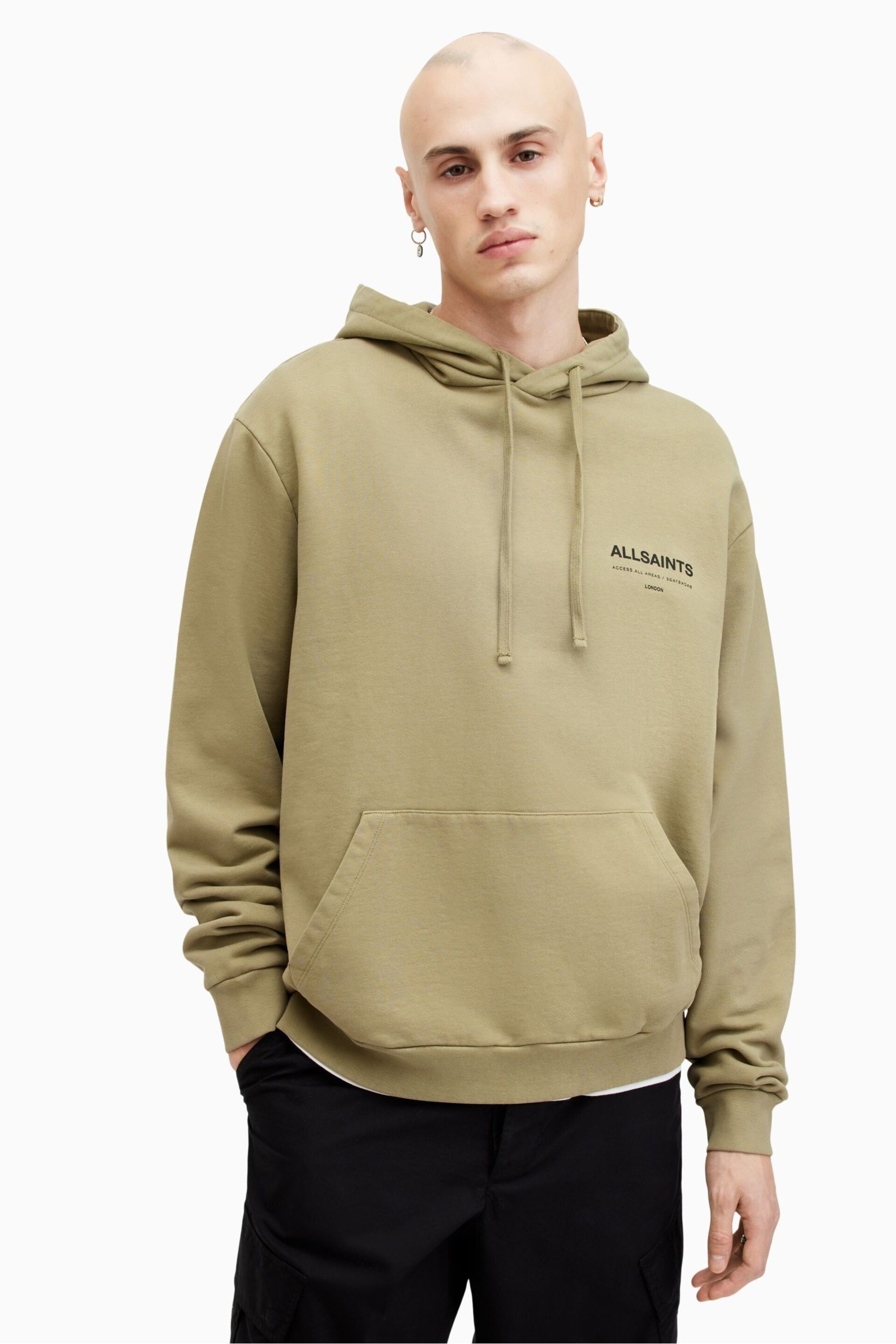 AllSaints Green Access Over The Head Hoodie - Image 1 of 5