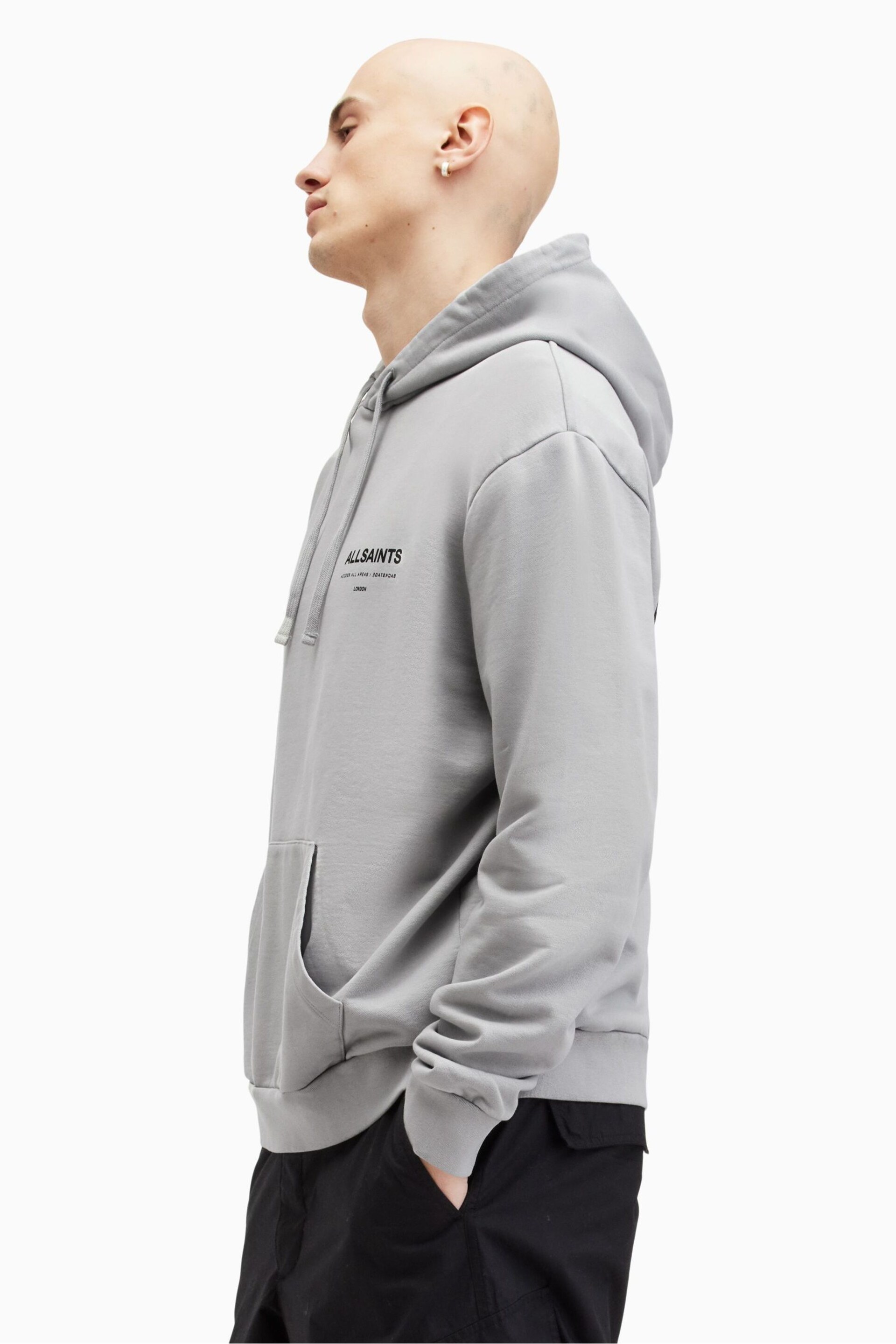 AllSaints Grey Access Over The Head Hoodie - Image 5 of 8