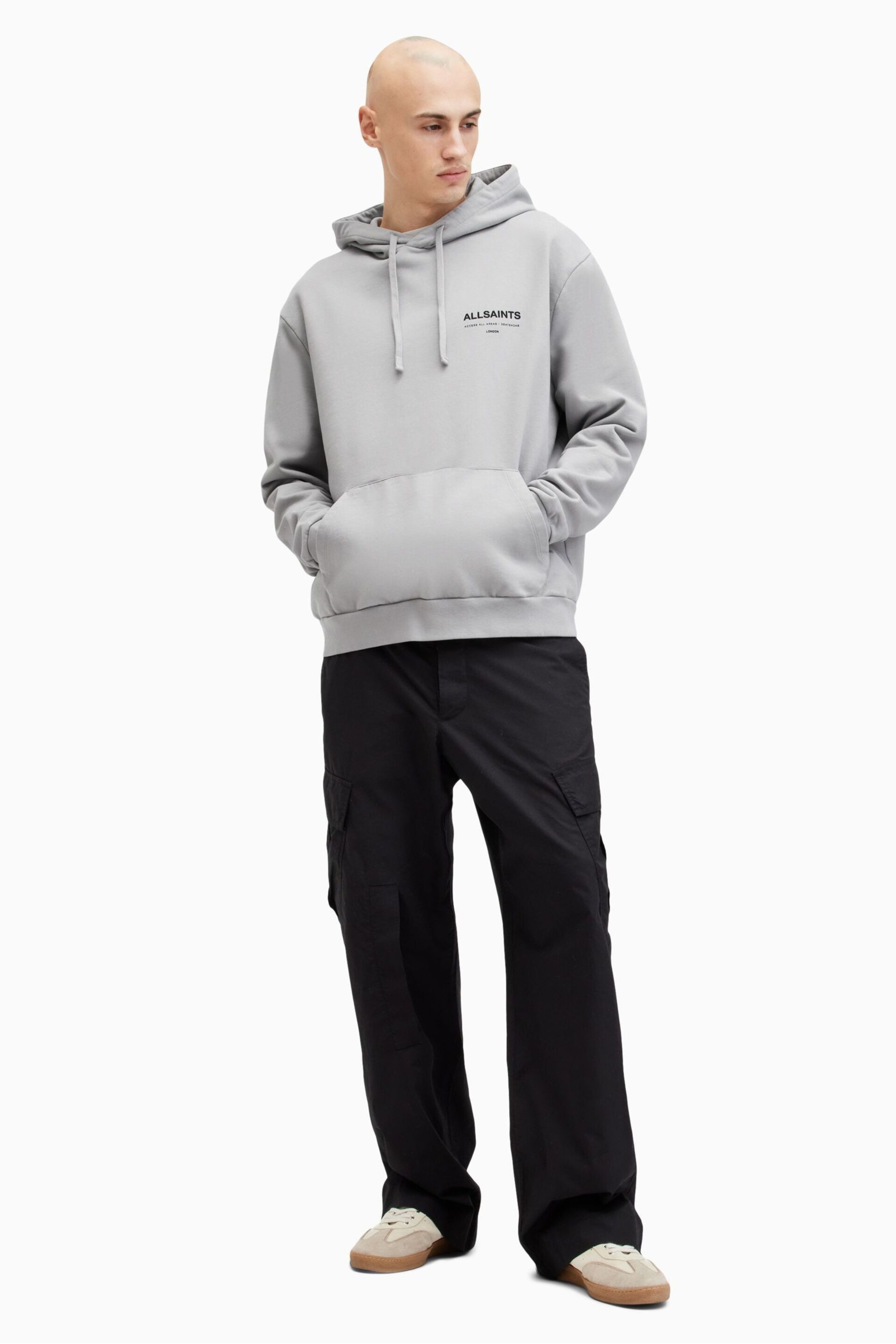 AllSaints Grey Access Over The Head Hoodie - Image 6 of 8