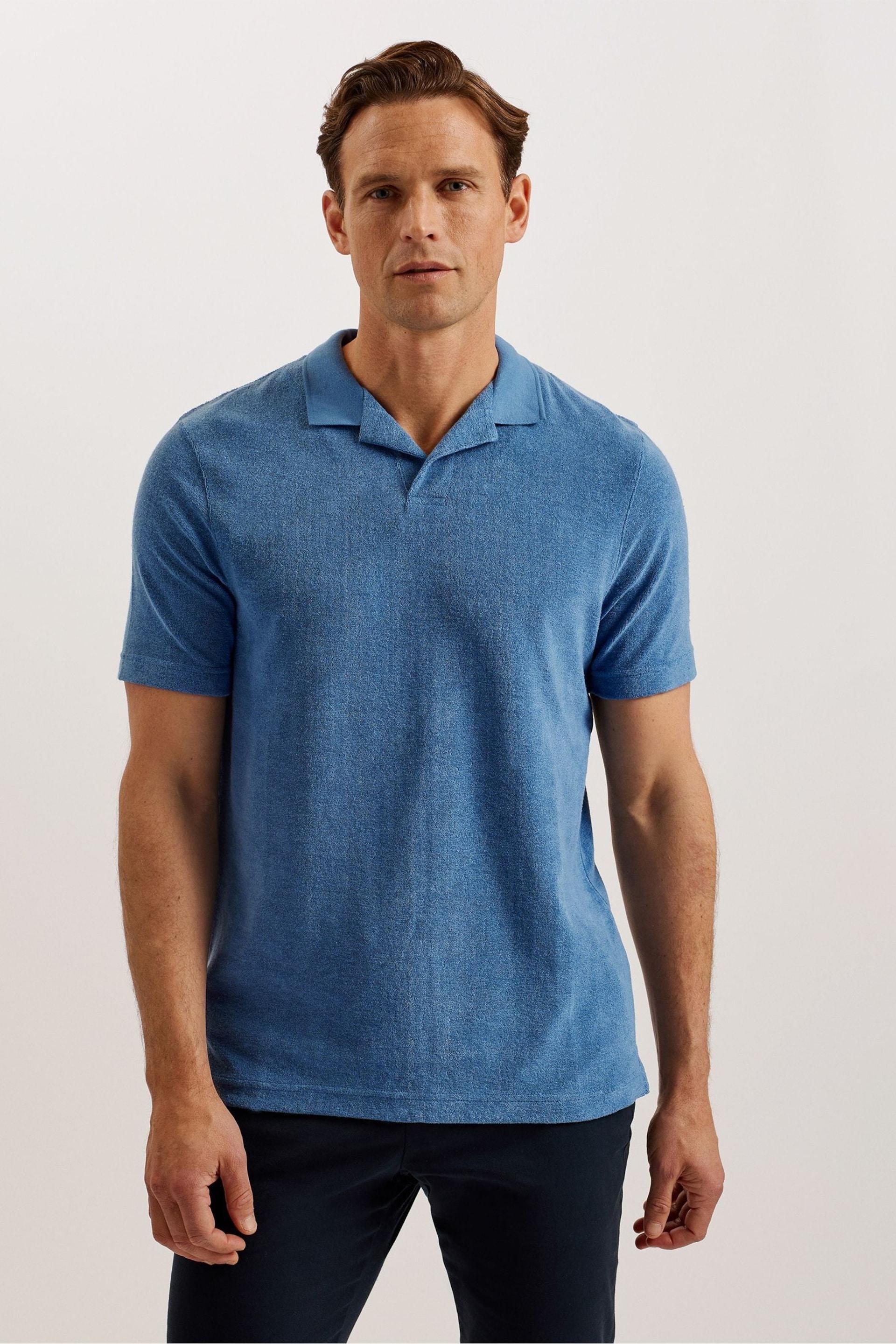 Ted Baker Blue Sndbank Short Sleeved Regular Fit Towelling Polo Shirt - Image 1 of 5