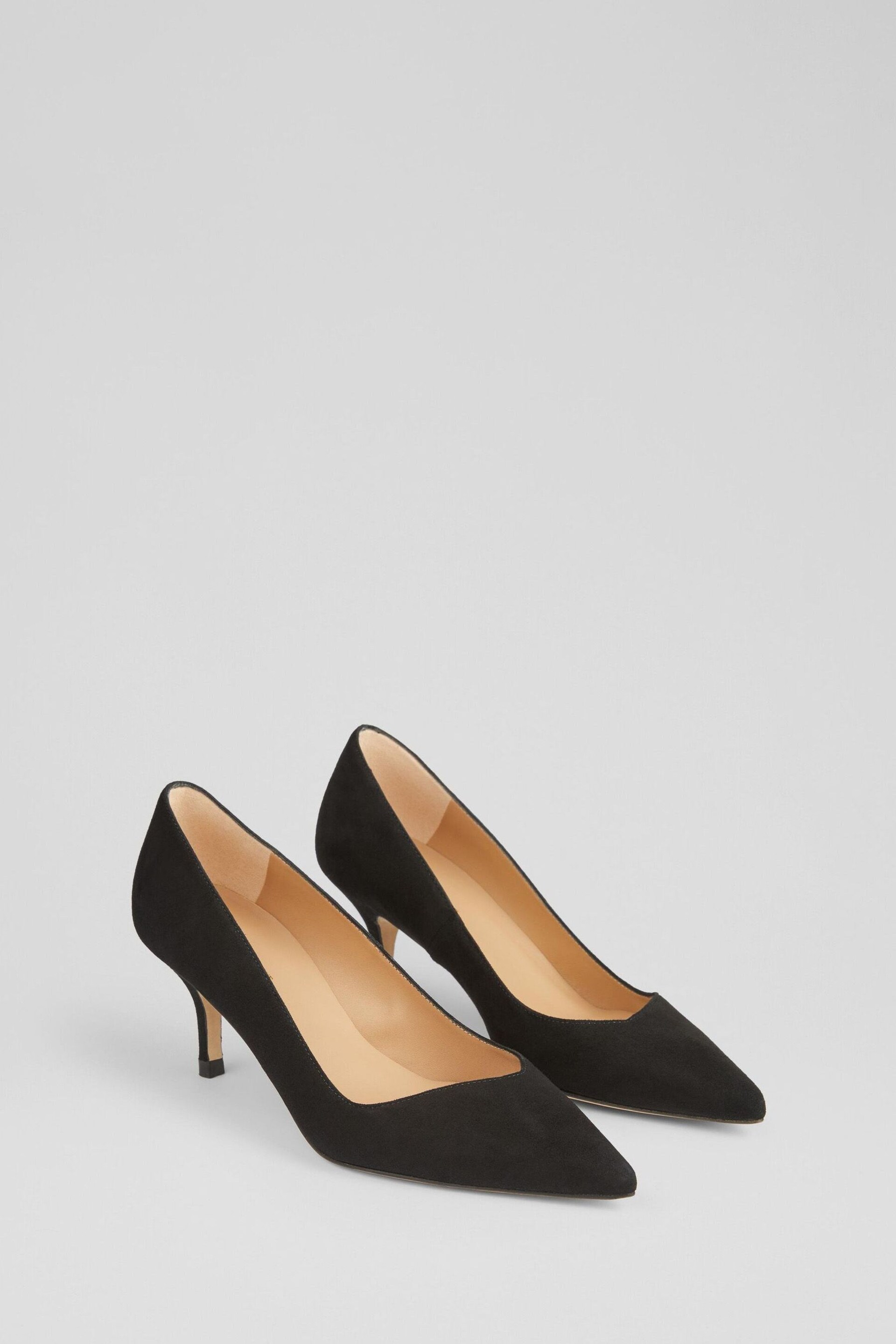 LK Bennett Farah Suede Asymmetric Kitten Heel Courts - Image 2 of 4