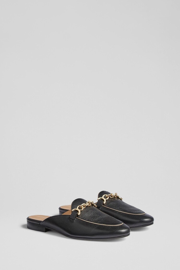 LK Bennett Black Leather Evelyn Backless Loafers - Image 2 of 4