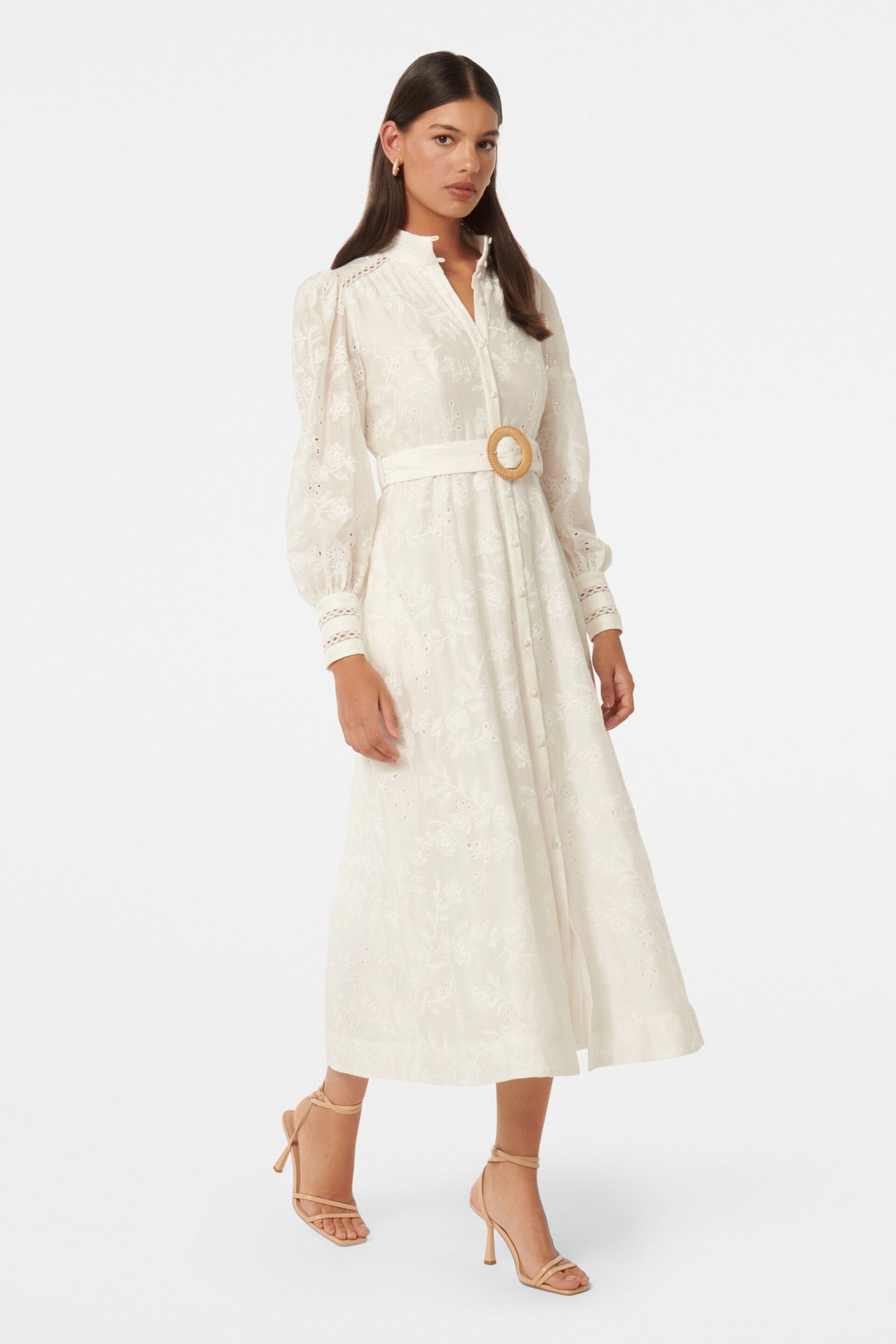 Forever New White Autumn Embroidered Midi Dress contains Linen - Image 3 of 4