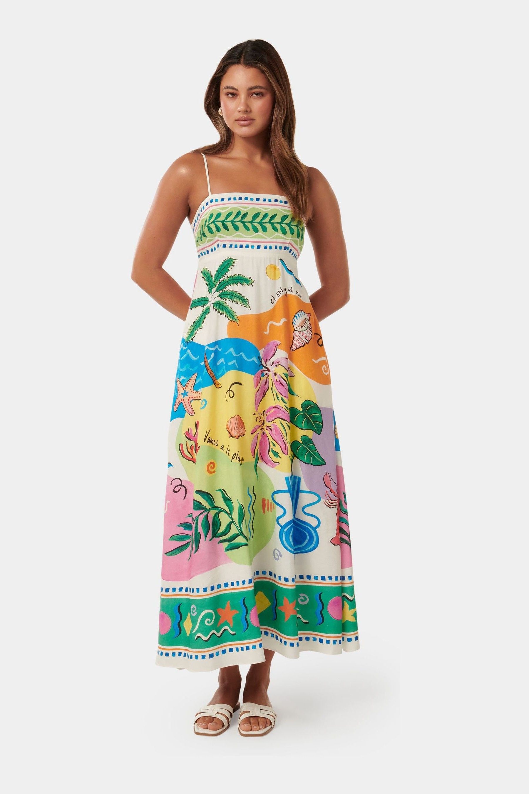 Buy Forever New Cream Amari Midi Dress contains Linen from Next Luxembourg