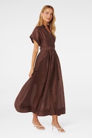 Forever New Brown Judith Shirt Belt Midi Dress contains Linen - Image 3 of 4