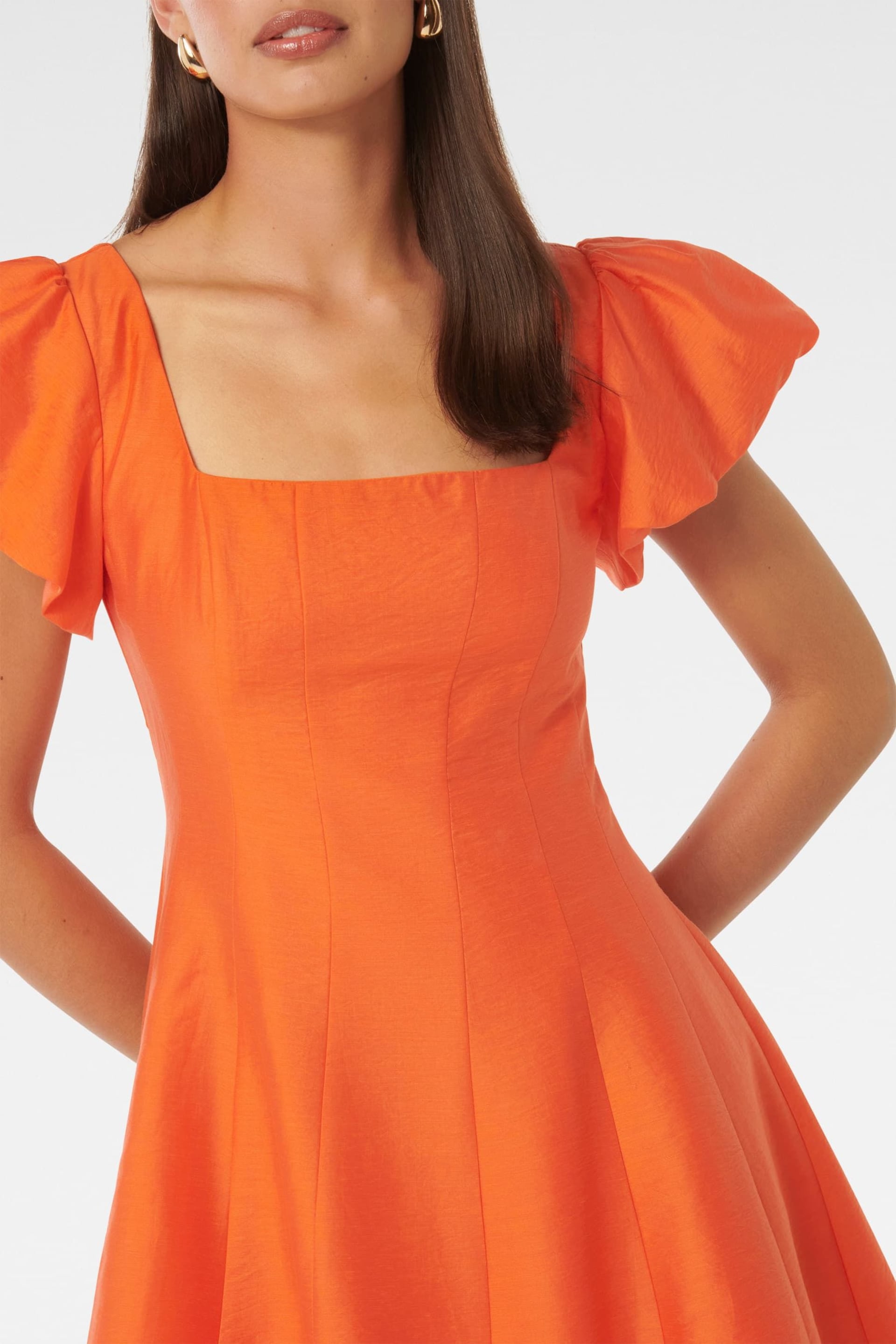 Forever New Orange Josie Square Neck Mini Dress contains Linen - Image 2 of 5