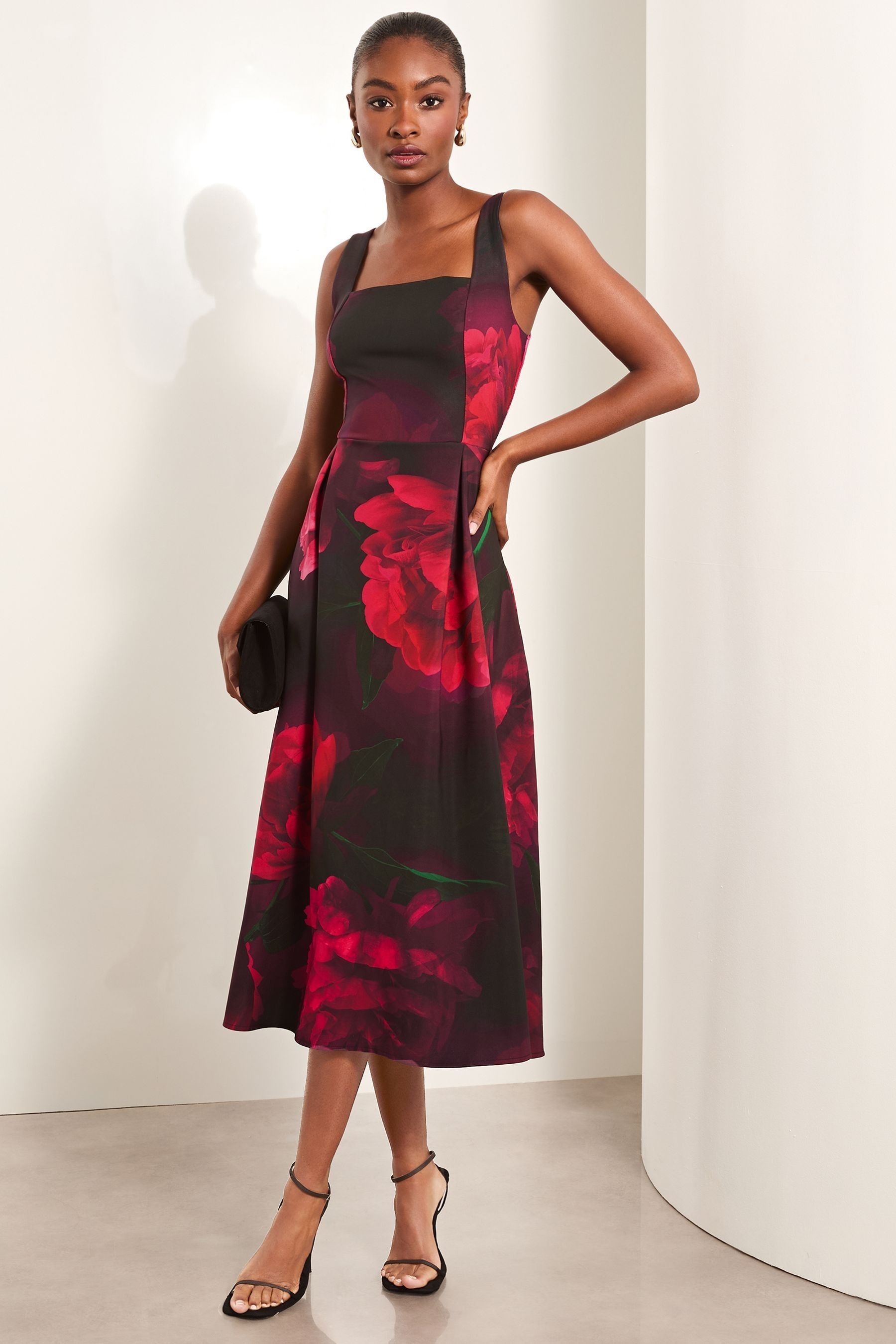 Buy Lipsy Red Floral Square Neck Prom Skater Midi Dress from Next Luxembourg