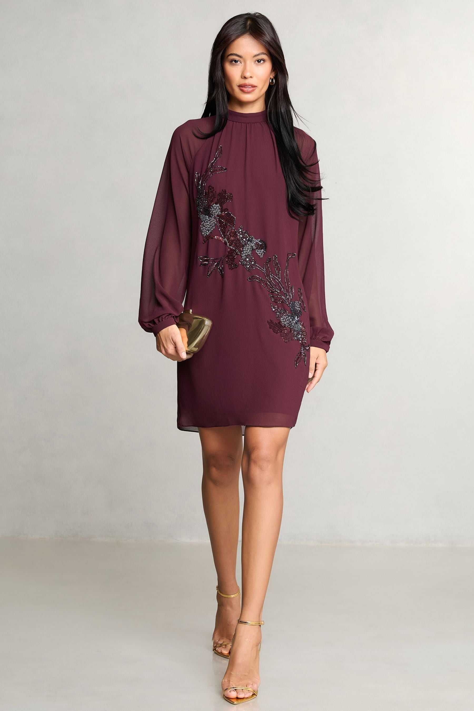 Buy Lipsy Red Long Sleeve Hand Embellished Artwork Mini Shift Dress from the Next UK online shop